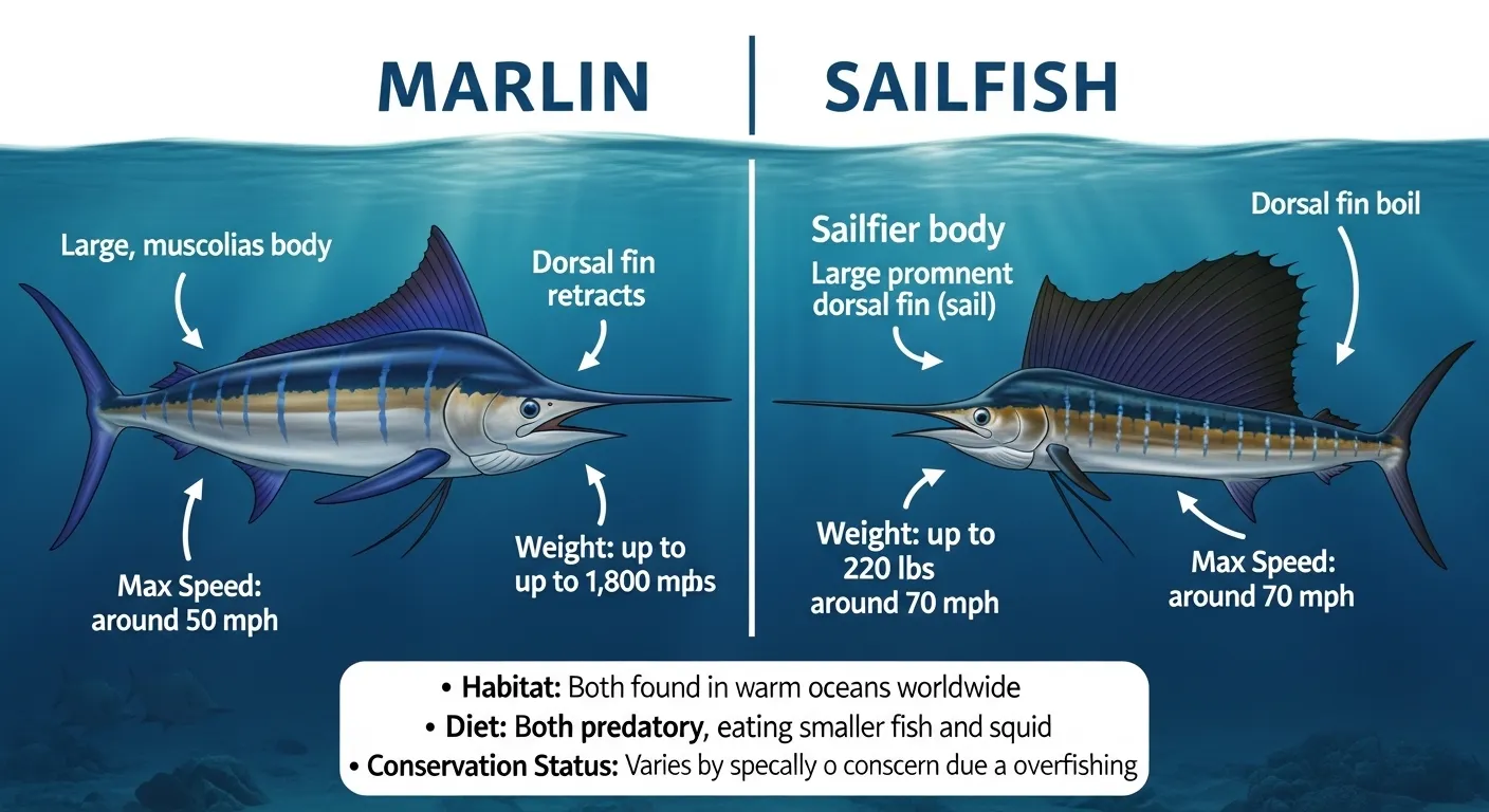 difference between marlin and sailfish